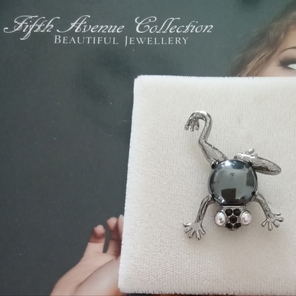 Fifth Avenue Collection Hematite Frog Brooch Pin